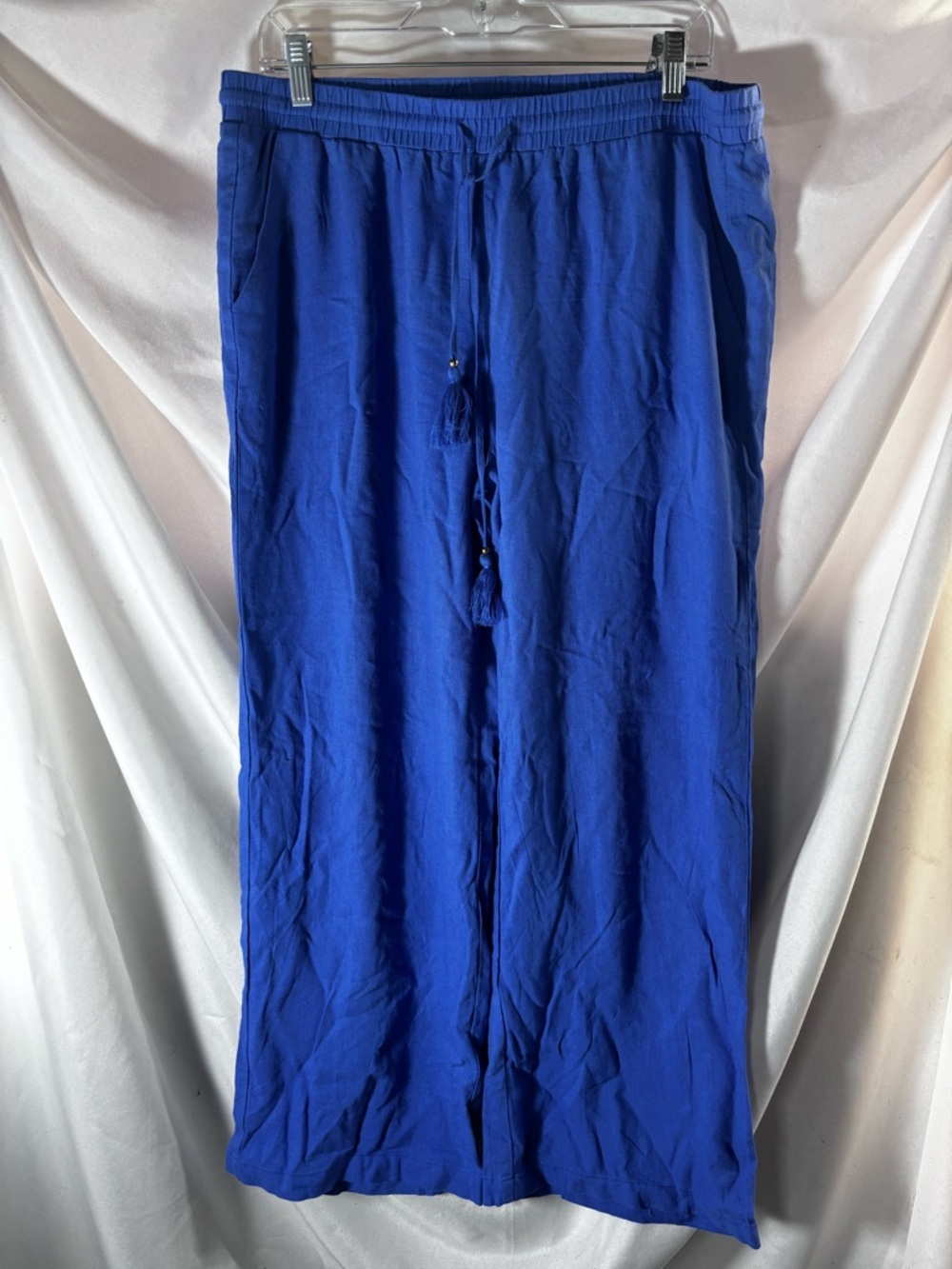 Ellen Tracy Royal Blue Tassel Drawstring Wide-Leg Cropped Pants